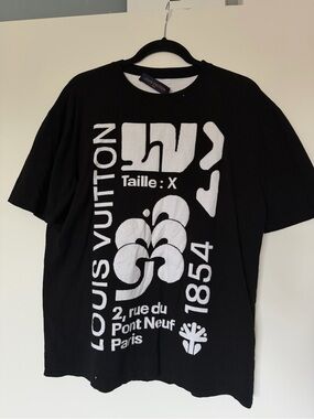 Louis Vuitton Black Tee with Bold White Graphic Print